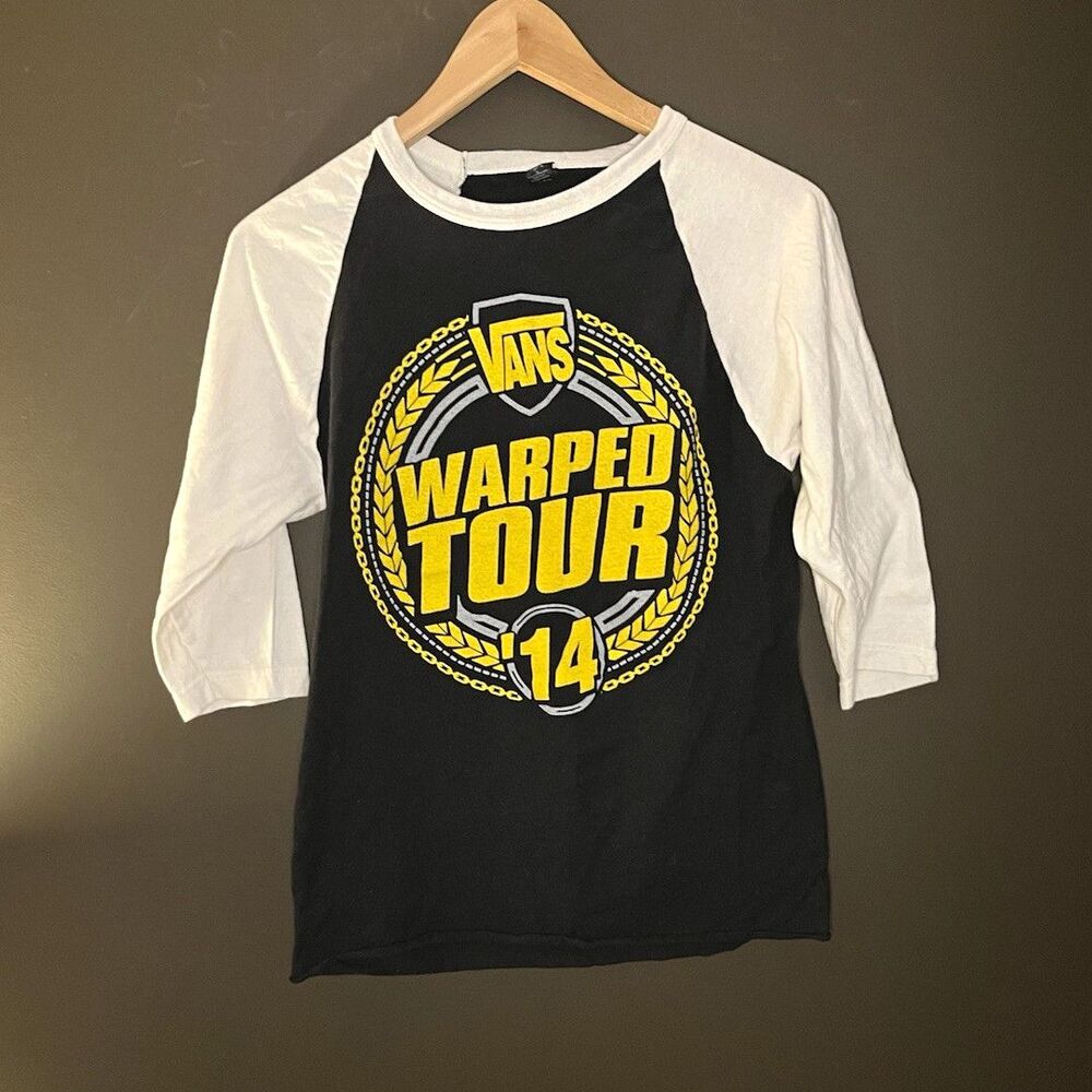 Vans Warped Tour 2014 Shirt Size S Raglan 3/4 Sleeve Tour Dates Emo Punk